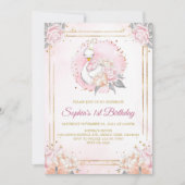 Feminine Boho Swan Princess Pink Blush Birthday Einladung (Vorderseite)