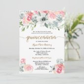 Feminine Boho Watercolor Floral Quinceanera Einladung (Stehend Vorderseite)