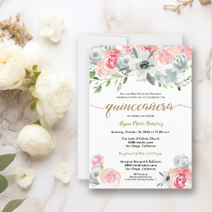 Feminine Boho Watercolor Floral Quinceanera Einladung