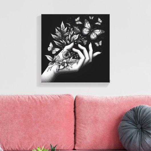 Feminine Butterfly Illustration Minimalist Aesthet Leinwanddruck (Insitu (Wohnzimmer))