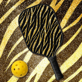 Feminine Chic Luxury Black Gold Klasse Zebra Print Pickleball Schläger