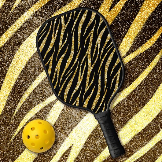 Feminine Chic Luxury Black Gold Klasse Zebra Print Pickleball Schläger