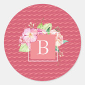 Feminine Chic Mit Monogramm Initial Abstrakt Flora Runder Aufkleber (Vorderseite)