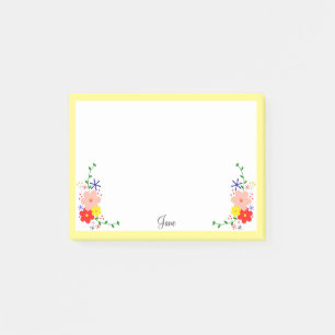 Feminine dekorative Blume Bunch Custom Frame Name Post-it Klebezettel