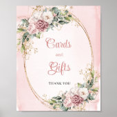 Feminine Dusty Pink Floral Gold Glitter Cards Gift Poster (Vorne)