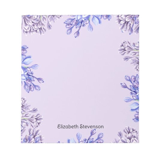 Feminine Eleganine Wasserfarbe Lilac Blume Name Notizblock (Vorderseite)