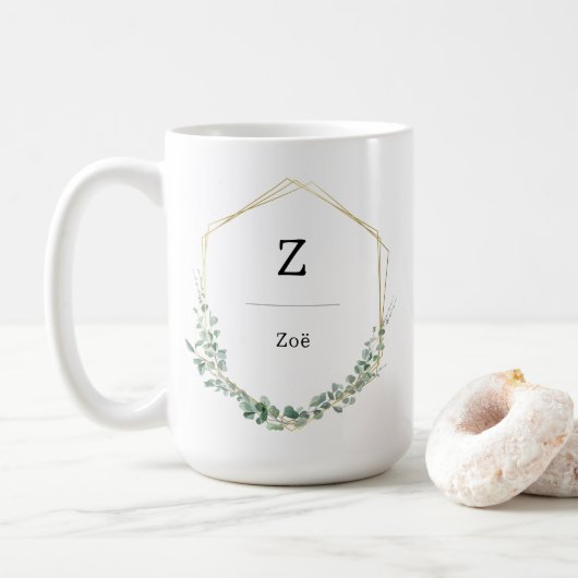 Feminine Elegant Botanical Monogram Name Kaffeetasse (Mit Donut)