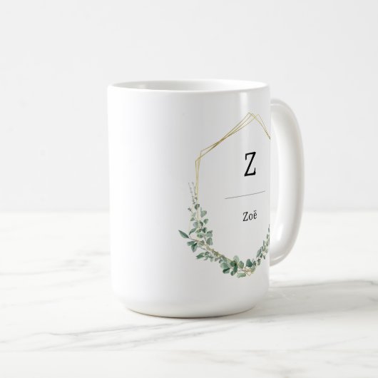 Feminine Elegant Botanical Monogram Name Kaffeetasse (VorderseiteRechts)