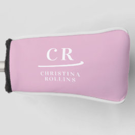 Feminine Elegant Pink Personalized Monogram Putter Golf Headcover
