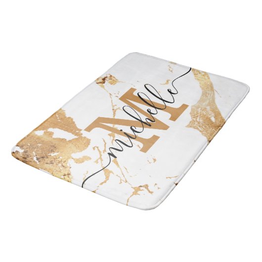 Feminine Elegant White Gold Script Monogram Letter Badematte (Schrägansicht)