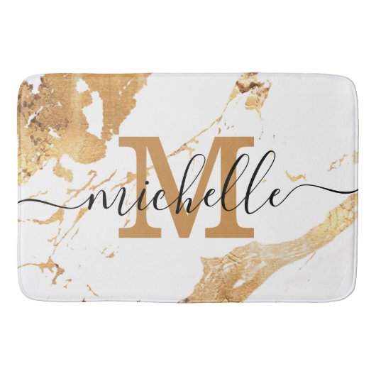 Feminine Elegant White Gold Script Monogram Letter Badematte (Vorderseite)