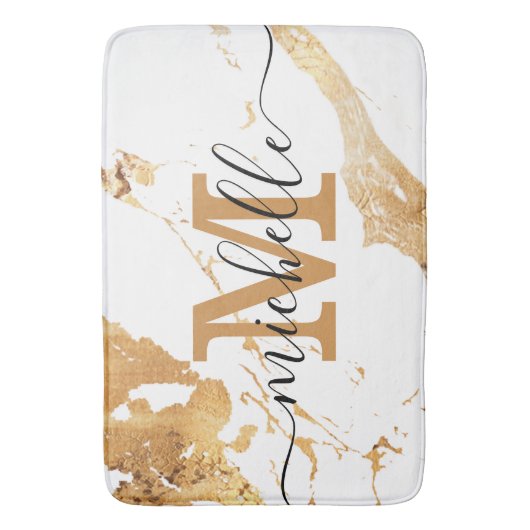 Feminine Elegant White Gold Script Monogram Letter Badematte (Vorderseite Vertikal)