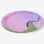 Feminine Elegante Peacock Brautparty Pappteller (Schrägansicht)