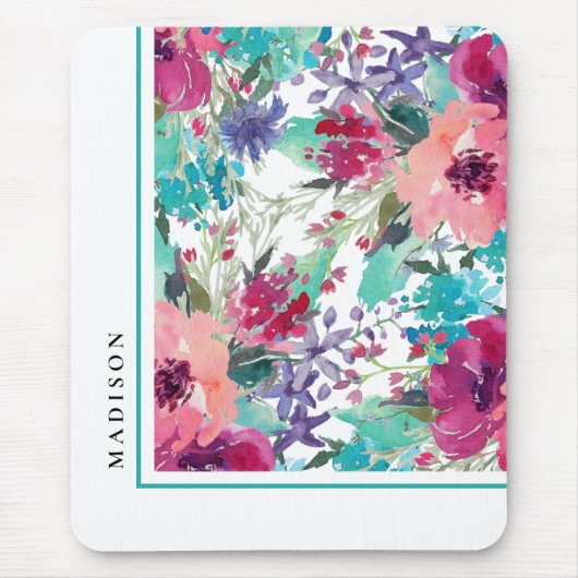 Feminine Farbenfrohe Blumenmuster Mousepad (Vorne)