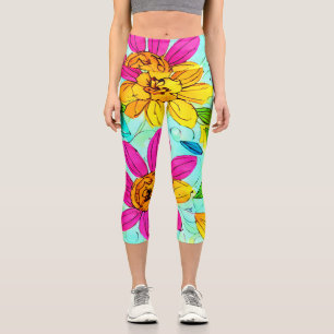 Feminine farbenfrohe Blüte niedlicher Hintergrund Capri Leggings
