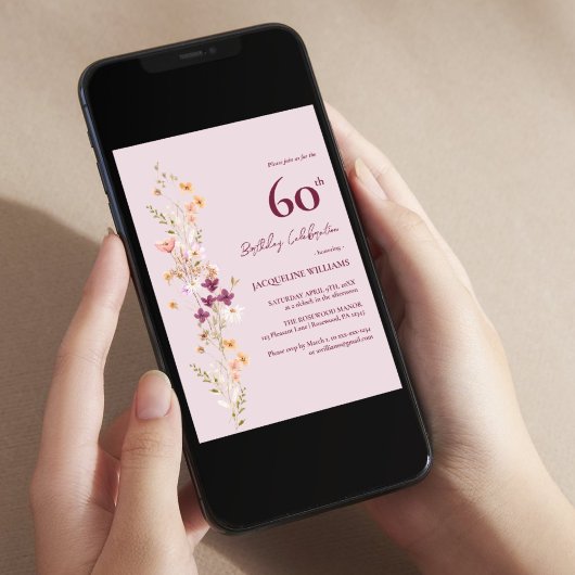 Feminine Floral 60. Geburtstag Einladung