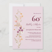 Feminine Floral 60. Geburtstag Einladung (Vorderseite)