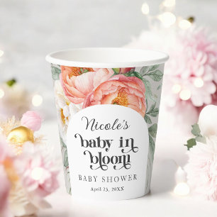 Feminine Floral Baby in Bloom Baby Dusche Pappbecher