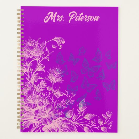 Feminine Floral Butterfly Teacher Holiday Geschenk Planer (Vorderseite)