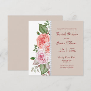 Feminine Floral & Diamond 30. Geburtstag Einladung