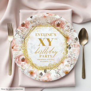 Feminine Floral Ivory Gold Geburtstagspapier-Telle Pappteller