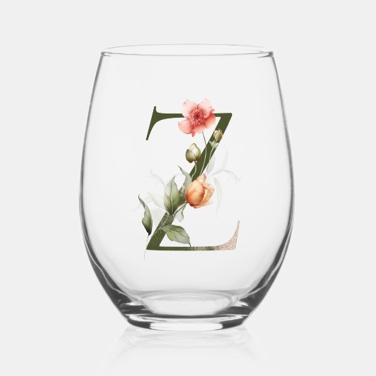 Feminine Floral Monogram, Letter Z Weinglas Ohne Stiel (Vorderseite)