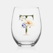 Feminine Floral Monogramm Der Buchstabe T Weinglas Ohne Stiel (Vorderseite)
