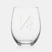 Feminine Floral Monogramm Initial der Buchstaben N Weinglas Ohne Stiel (Rückseite)