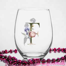 Feminine Floral Monogramm Initial The Letter F Weinglas Ohne Stiel