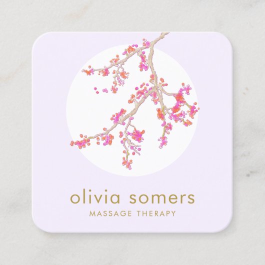 Feminine Floral Pink Cherry Blossom Quadratische Visitenkarte (Vorderseite)