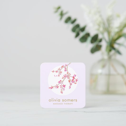 Feminine Floral Pink Cherry Blossom Quadratische Visitenkarte (Stehend Vorderseite)