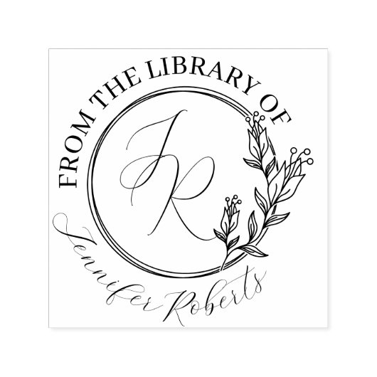 Feminine Floral Script Initials Library Buchzeiche Permastempel (Design)