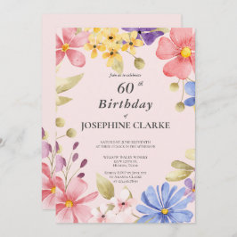Feminine Floral Wreath 60. Geburtstagsparty Einladung
