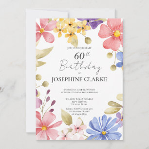 Feminine Floral Wreath 60. Geburtstagsparty Einladung