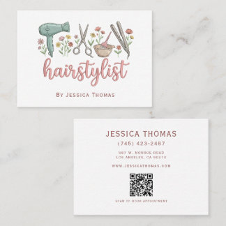 Feminine Florale Friseur QR-Code Visitenkarte