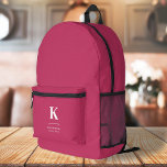 Feminine Girly Typographic Monogram Bedruckter Rucksack<br><div class="desc">Ein minimalistisches vertikales Design in elegantem Stil mit einer warmen Rosa Farbe und großen typografischen Initialmonogramm. Der Text kann einfach für ein einzigartiges Design angepasst werden!</div>