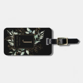 Feminine Gold Glitzer Black Mit Monogramm  Gepäckanhänger (Vorderseite horizontal)