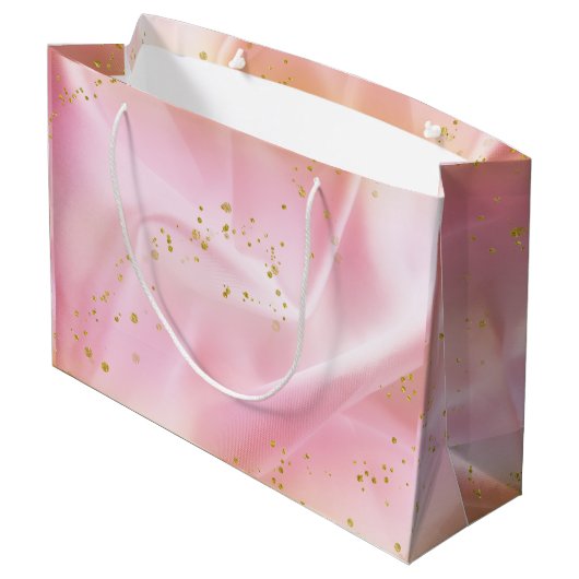 Feminine Gold und Rosa Glitzer Große Geschenktüte (Rückseite Schrägansicht)