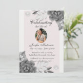 Feminine Gray Pink Blumenfeier Einladung (Stehend Vorderseite)