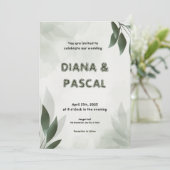 Feminine Green Wedding Einladung (Stehend Vorderseite)