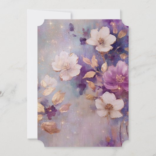 Feminine Hübsch White Glam Gold Lila Blüte Einladung (Rückseite)