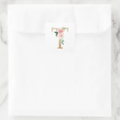 Feminine Imitate Gold Fohlen Blumenbrief T Monogra Quadratischer Aufkleber (Tasche)