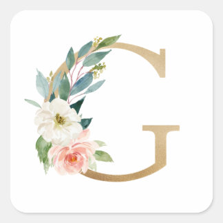 Feminine Imitate Goldfolie Blumenbrief G Monogramm Quadratischer Aufkleber