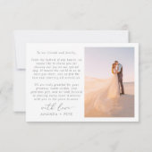 Feminine Kalligrafie Vollblutung Foto Hochzeit als Dankeskarte (Rückseite)