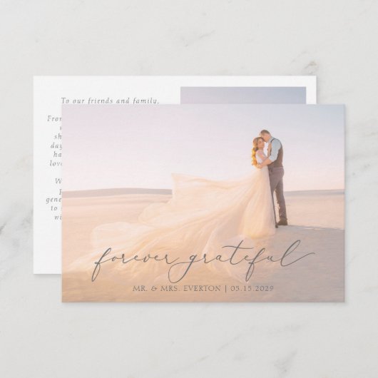 Feminine Kalligrafie Vollblutung Foto Hochzeit als Dankeskarte (Vorne/Hinten)