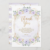 Feminine Lavender Gold Floral Baby Girl Dusche Dankeskarte (Vorne/Hinten)