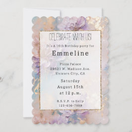 Feminine Lila Blue und Gold Floral Einladung