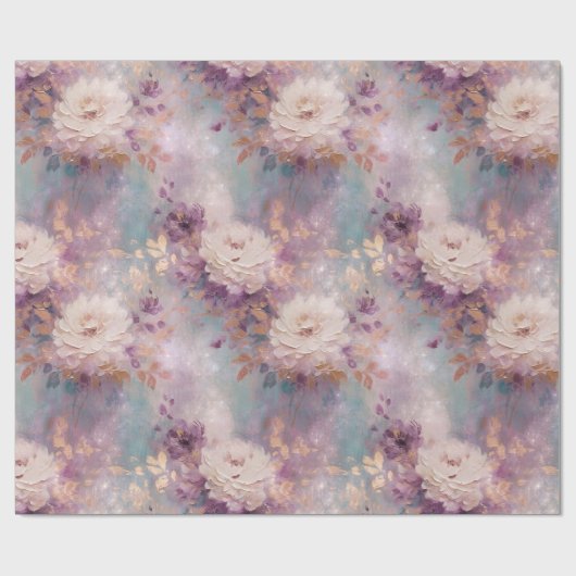 Feminine Lila Blue und Gold Floral Geschenkpapier (Flach)