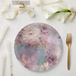 Feminine Lila Blue und Gold Floral Pappteller