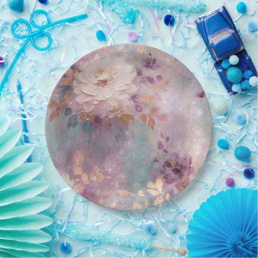 Feminine Lila Blue und Gold Floral Pappteller (Party)